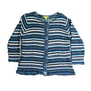 Sigrid Olsen Sweater Womens Large Navy White Viscose Rayon Button Front Cardigan